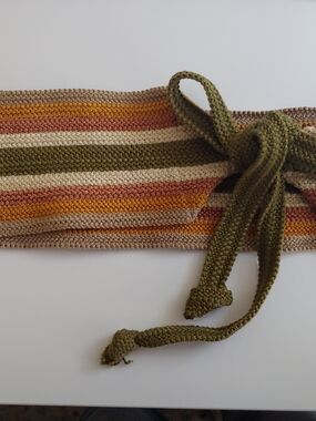 Woven Striped Olive Tie-Waist Belt